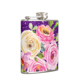 Petaca Rosas acuarelas en Purpurina rosa y morado crema