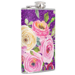 Petaca Rosas acuarelas en Purpurina rosa y morado crema