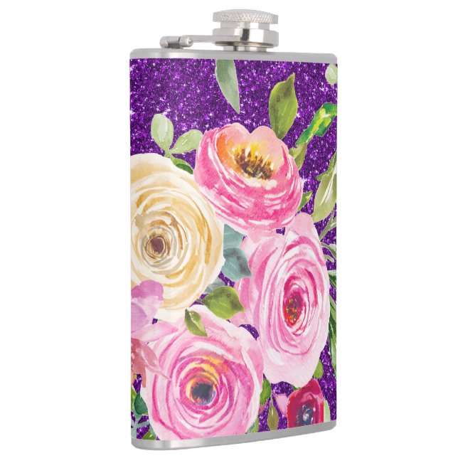 Petaca Rosas acuarelas en Purpurina rosa y morado crema (Derecha)