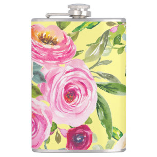 Petaca Rosas acuarelas en rosa y crema en amarillo