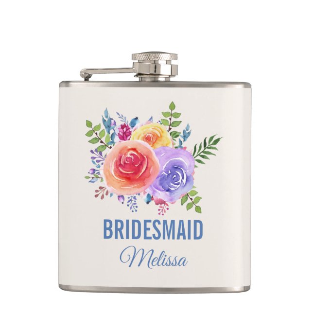 Petaca Rosas coloridos Watercolor Floral Bridesmaid (Anverso)