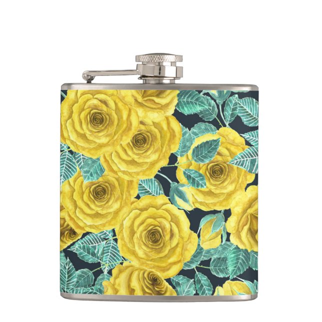 Petaca Rosas de acuarela amarilla con hojas y brotes (Anverso)