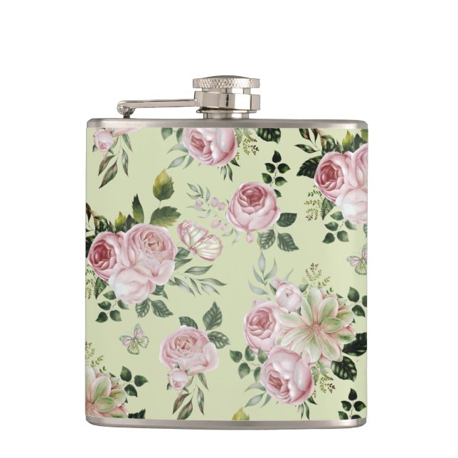 Petaca Rosas rosadas románticas en una casa de campo con  (Anverso)