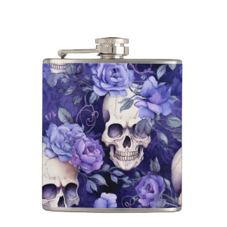 Petaca Rosas violetas con calaveras