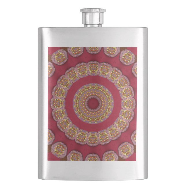 Petaca Rosette dorado rojo amarillo Mandala (Anverso)