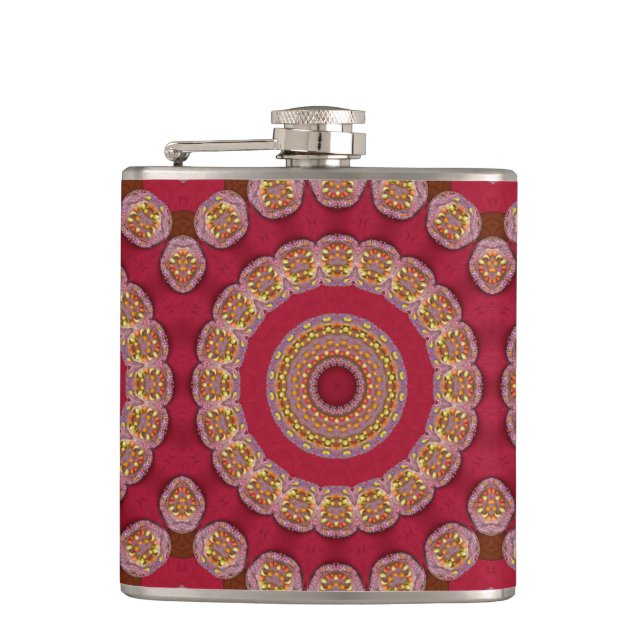 Petaca Rosette dorado rojo amarillo Mandala (Anverso)