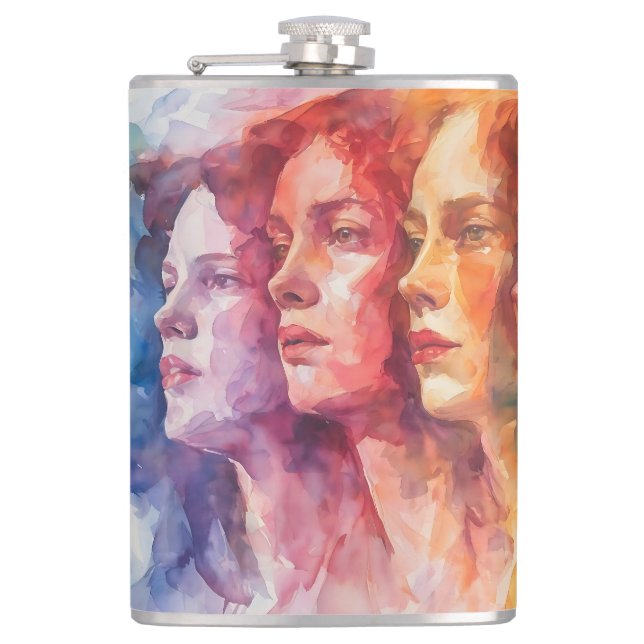 Petaca Rostros de las mujeres - Pintura de acuarela (Anverso)
