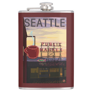 Petaca Rótulo del mercado del lugar de SeattlePike y