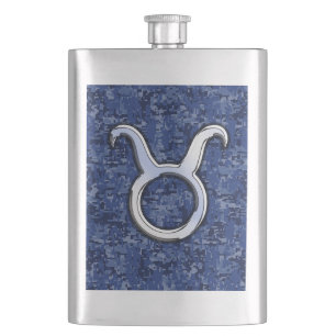 Petaca Rótulo Taurus Zodiac en camuflaje digital azul