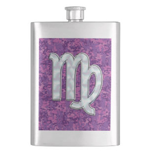 Petaca Rótulo Virgo Zodiac en camo digital rosa de Fuchsi