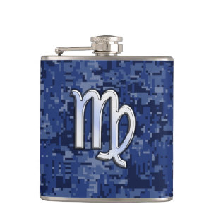 Petaca Rótulo Virgo Zodiac en camuflaje digital azul de l