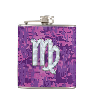 Petaca Rótulo Virgo Zodiac en camuflaje digital rosado