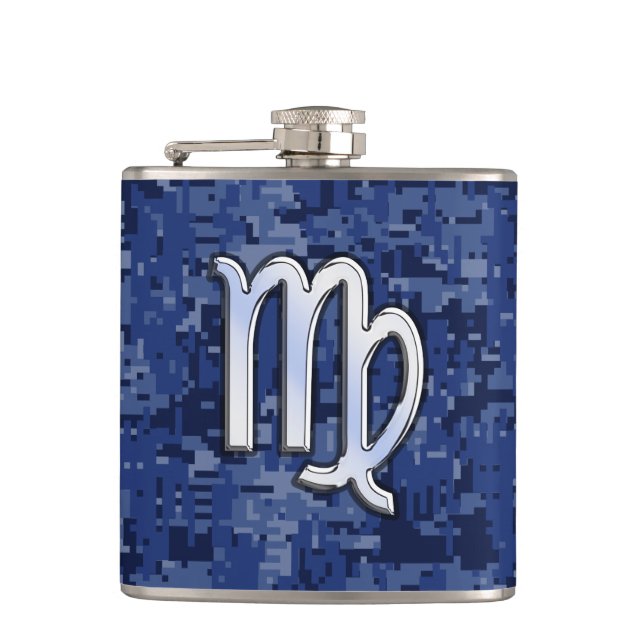 Petaca Rótulo Virgo Zodiac Silver sobre el camo digital a (Anverso)