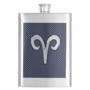 Petaca Rótulo Zodiac Silver Aries Impresión de fibra de c