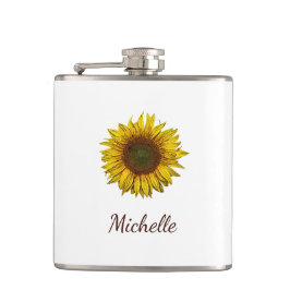 Petaca Rustic Sunflower Boho Floral Personalized 