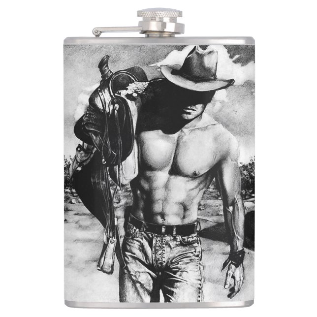 Petaca Rustic Western Cowboy Guay Masculine Art Moderno (Anverso)