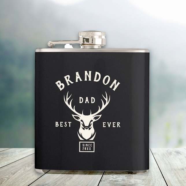 Petaca Rústico moderno BEST DAD NUNCA Nombre personalizad (Subido por el creador)