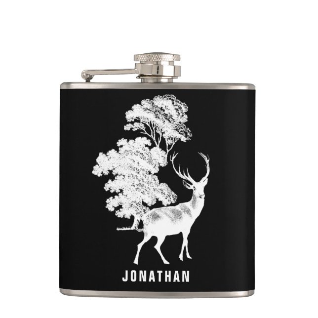 Petaca Rústico venado en bosques con nombre (Anverso)