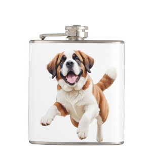 Petaca Saint Bernard Feliz Diversión Jugadora Saltando Al