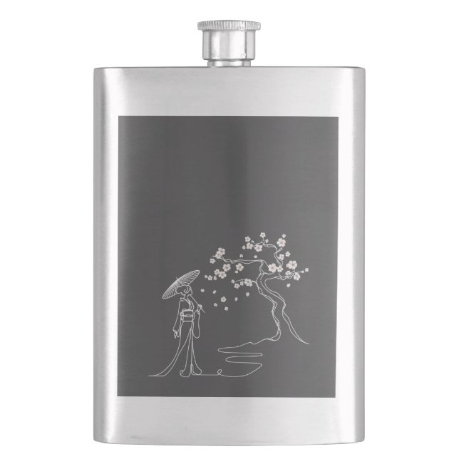 Petaca Sakura Elegance: Matraz clásico de kimono (Anverso)