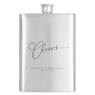 Petaca Saludos Minimal Black Script Custom Wedding