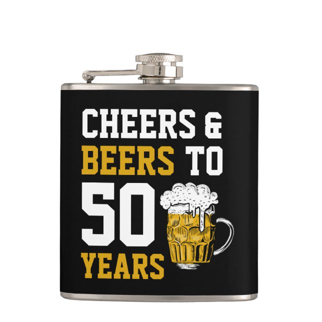 Petaca Saludos y cervezas a 50 años 50 cumpleaños (Anverso)