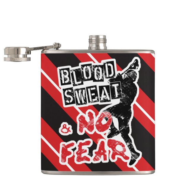 Petaca Sangre, sudor y sin miedo, Lacrosse Hip Flask (Abierto)