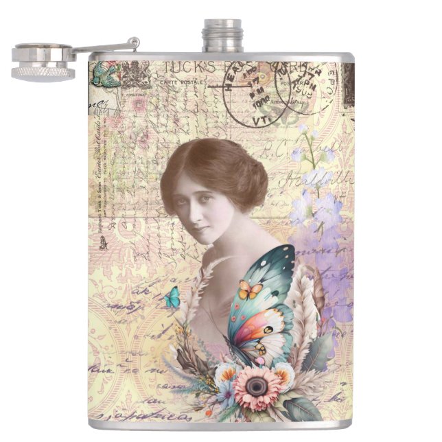 Petaca Señora de la cosecha con mariposa y flora (Abierto)