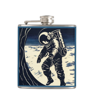 Petaca SF - Astronauta en Spacewalk Woodcut 3
