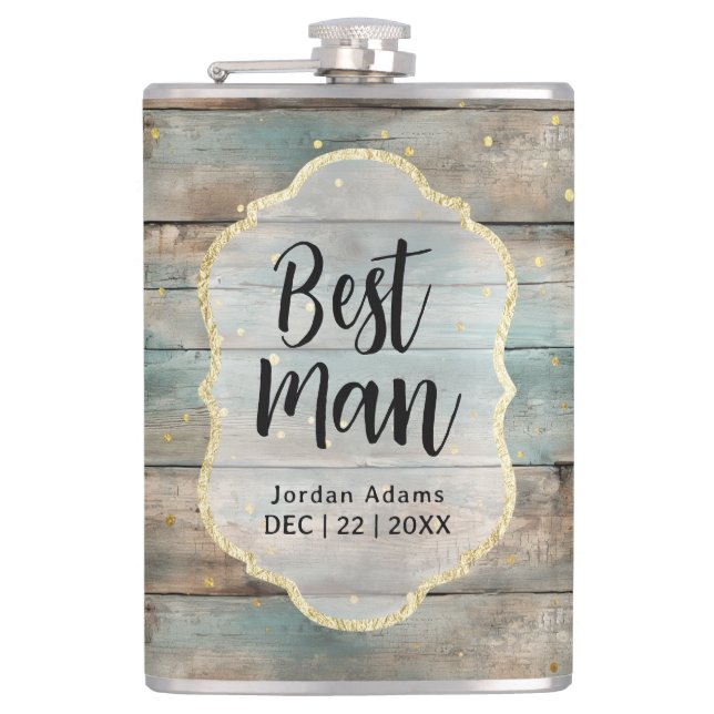Petaca Shabby Chic Pastel Wood Boda Mejor Hombre (Anverso)