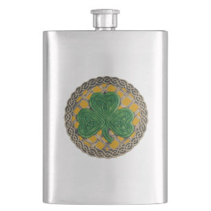 Petaca Shamrock de oro en frasco de nudos celtas
