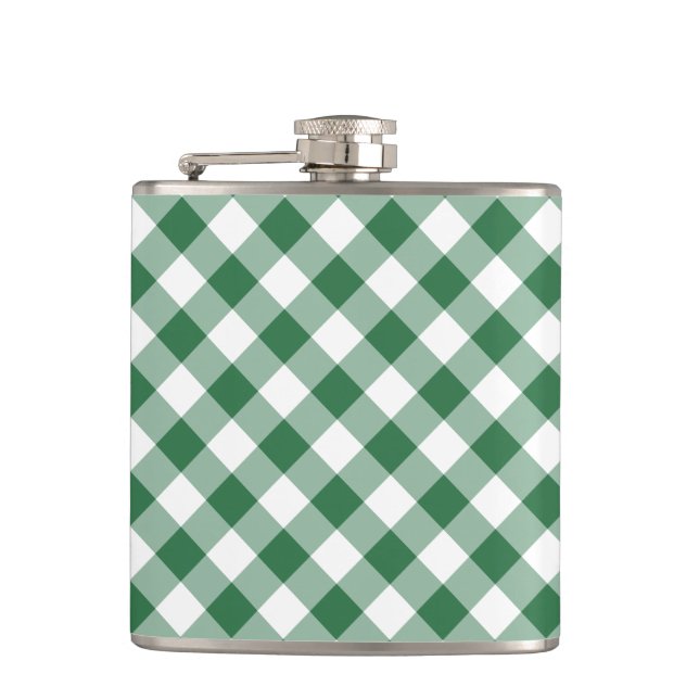 Petaca Shamrock Green and White Check Gingham Hip Flask (Anverso)