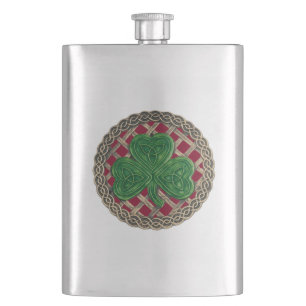 Petaca Shamrock rojo en frasco de nudos celtas