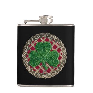 Petaca Shamrock rojo en frasco de nudos celtas
