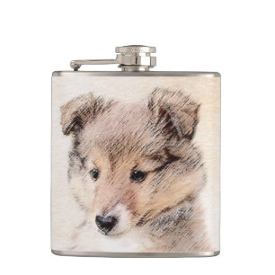Petaca Shetland Sheepdog Puppy Pintura Original Perro Art
