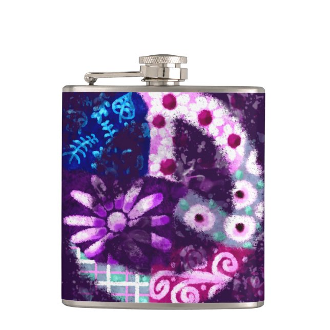 Petaca Signo abstracto de paz arte hippie azul morado (Anverso)