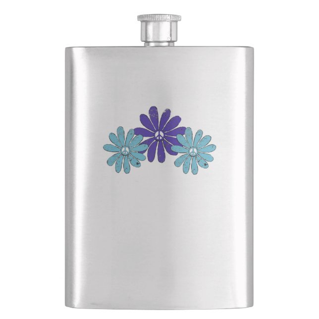 Petaca Signo de paz hippie flor poder morado Aqua (Anverso)
