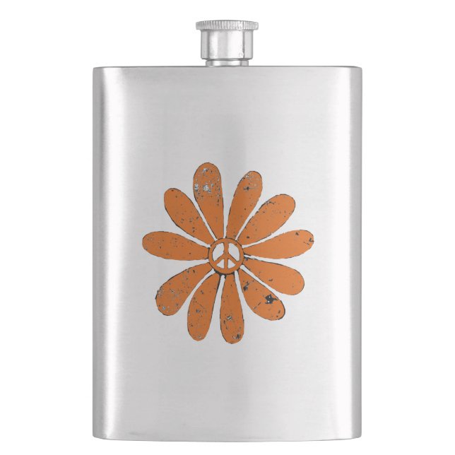 Petaca Signo de paz hippie Naranja de flor mal visto (Anverso)