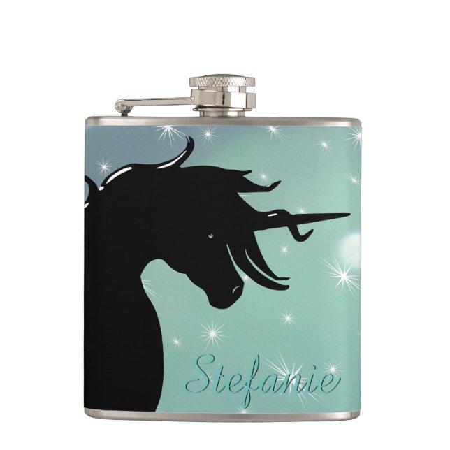 Petaca Silhouette de Unicornio (verde oscuro con estrella (Anverso)