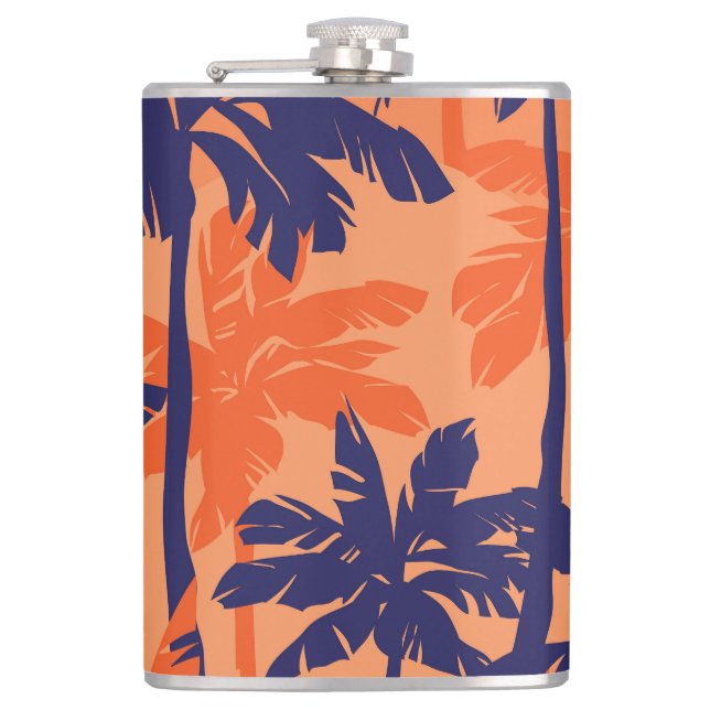 Petaca Silueta de palmera azul, fondo naranja (Anverso)
