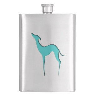 Petaca Silueta turquesa elegante de perro blanco de Greyh