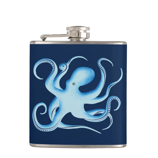 Petaca Silueta vectorial del pulpo azul (Anverso)