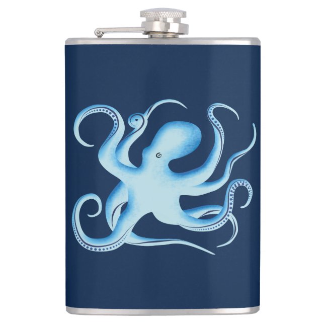 Petaca Silueta vectorial del pulpo azul (Anverso)