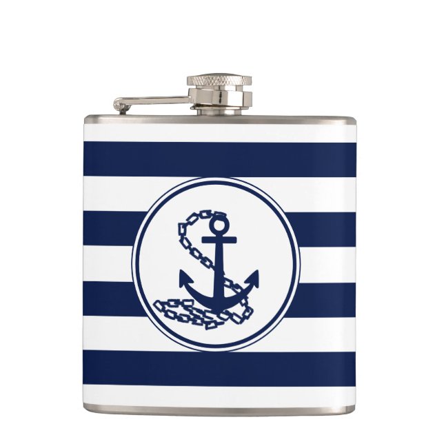 Petaca Símbolo de anclaje estilo marinero de franjas azul (Anverso)