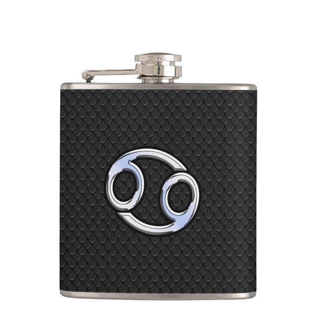 Petaca Símbolo de zodiaco cromado de cáncer de estilo (Anverso)