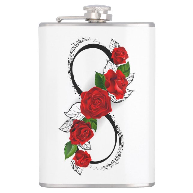 Petaca Símbolo infinito con rosas rojas (Anverso)