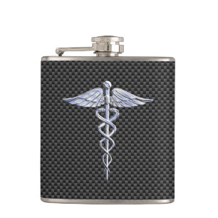 Petaca Símbolo médico Caduceo de Cromo Fibra de Carbono N