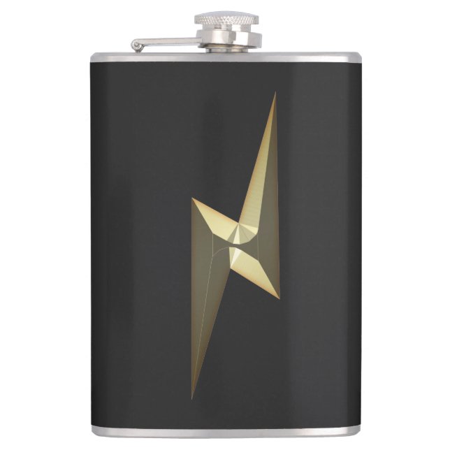 Petaca Símbolo moderno negro de lustrador dorado (Anverso)