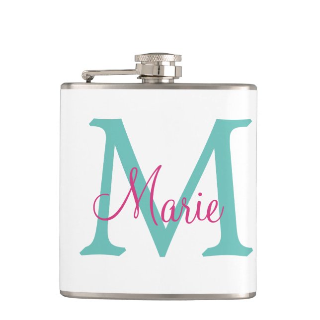 Petaca simple minimal add name monogram green pink blue t (Anverso)