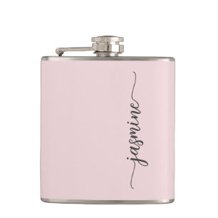 Petaca Simple Nombre Monograma Femenino Firma Rosa Rubor